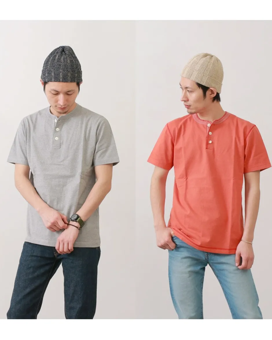 T-Shirts^BARNS / BR-8146 Knitsted Henley Neck Short Sleeve Crew Neck T-Shirt