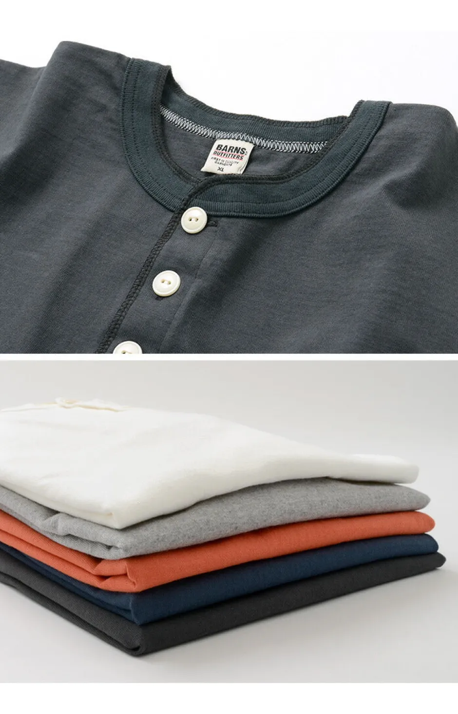 T-Shirts^BARNS / BR-8146 Knitsted Henley Neck Short Sleeve Crew Neck T-Shirt