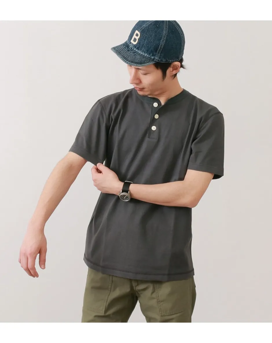 T-Shirts^BARNS / BR-8146 Knitsted Henley Neck Short Sleeve Crew Neck T-Shirt