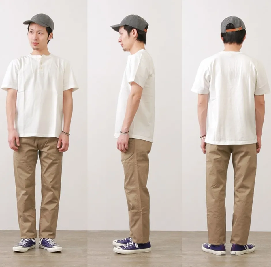 T-Shirts^BARNS / BR-8146 Knitsted Henley Neck Short Sleeve Crew Neck T-Shirt
