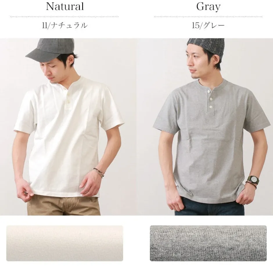 T-Shirts^BARNS / BR-8146 Knitsted Henley Neck Short Sleeve Crew Neck T-Shirt