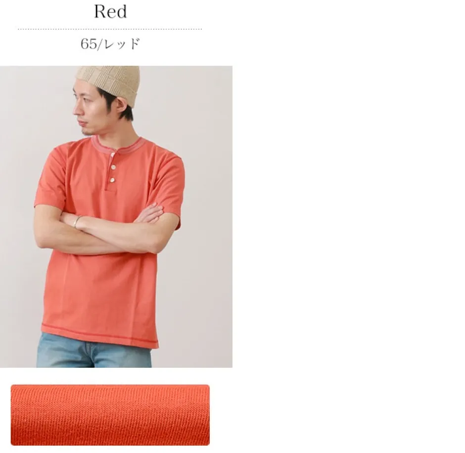 T-Shirts^BARNS / BR-8146 Knitsted Henley Neck Short Sleeve Crew Neck T-Shirt