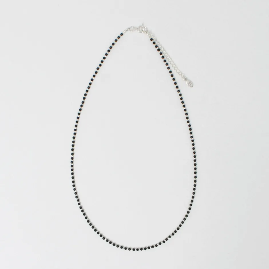 Anklets^CHALISA T.. / onyx beads silver ball chain necklace 925 silver black