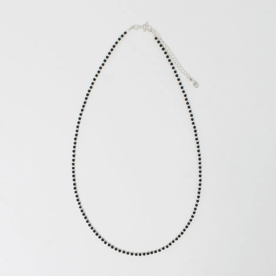 Anklets^CHALISA T.. / onyx beads silver ball chain necklace 925 silver black