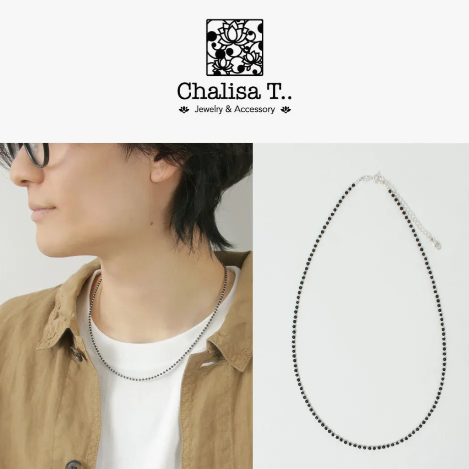 Anklets^CHALISA T.. / onyx beads silver ball chain necklace 925 silver black