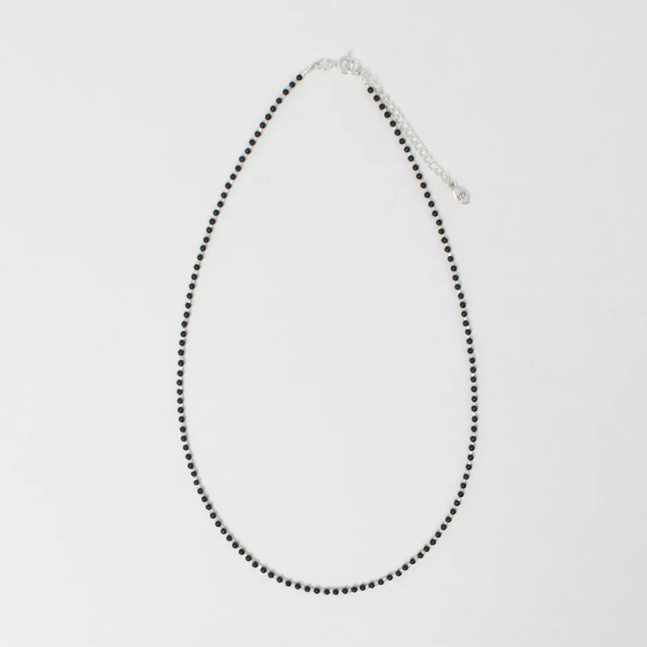 Anklets^CHALISA T.. / onyx beads silver ball chain necklace 925 silver black