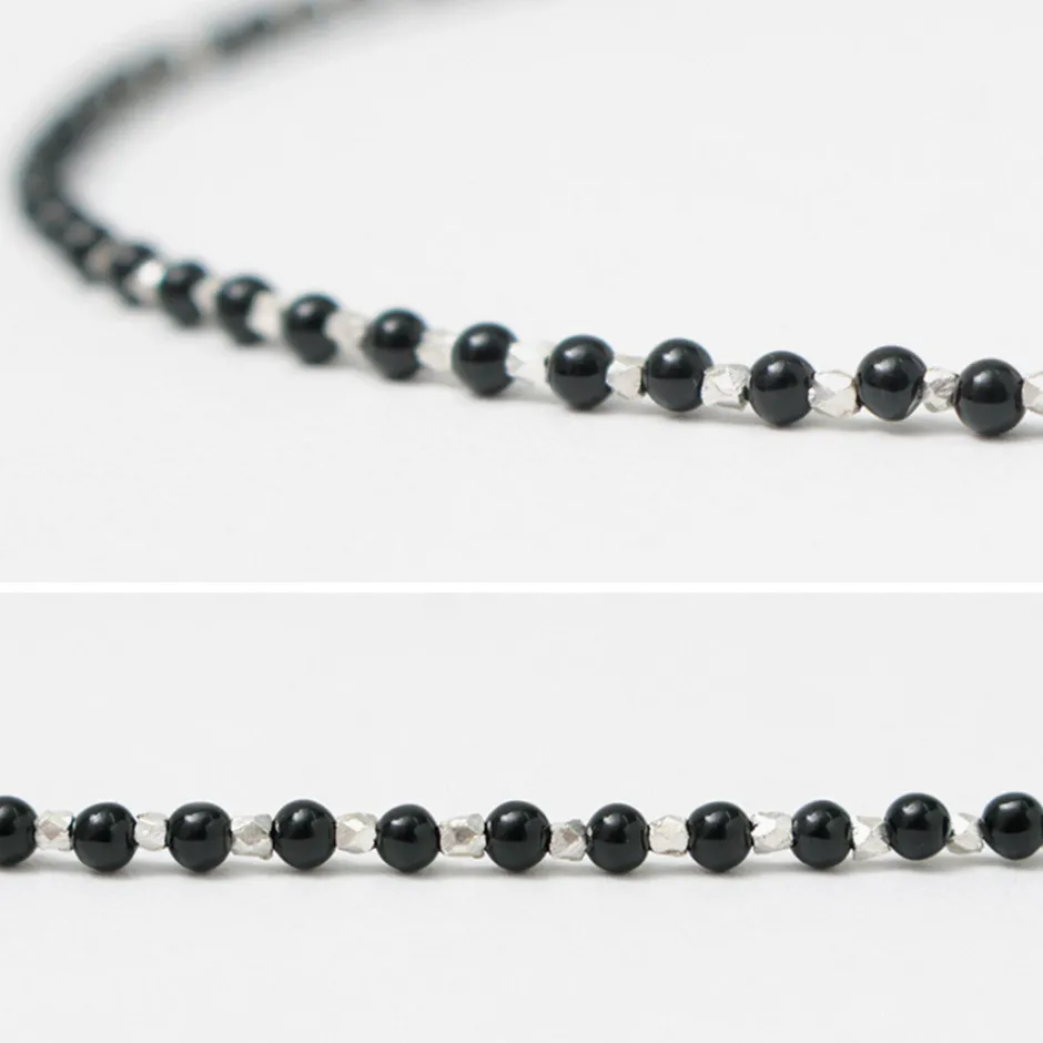 Anklets^CHALISA T.. / onyx beads silver ball chain necklace 925 silver black
