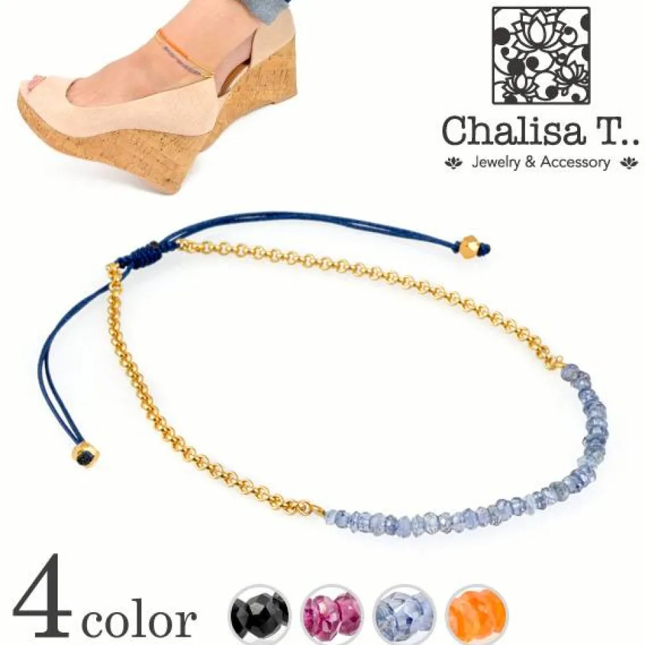 Anklets^CHALISA T.. / Chain Stone Beads Notched Cord Anklet