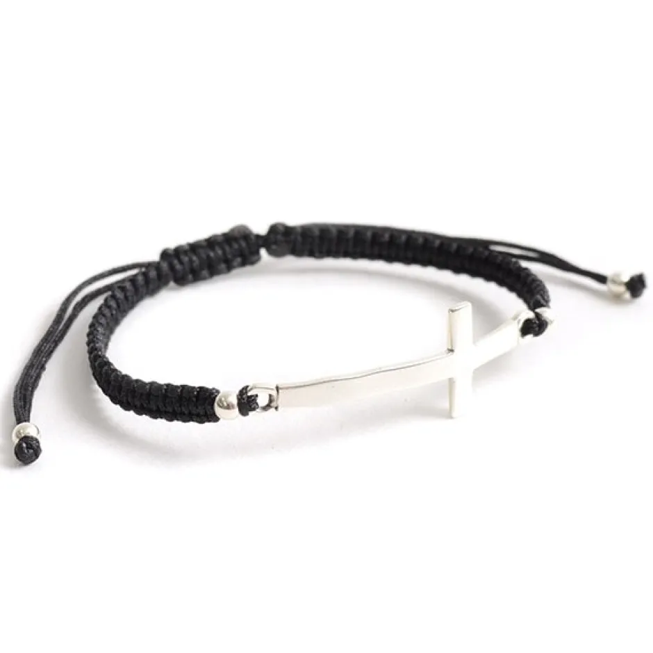 Anklets^CHALISA T.. / Flatt Silver Cross Notched Cord Bracelet