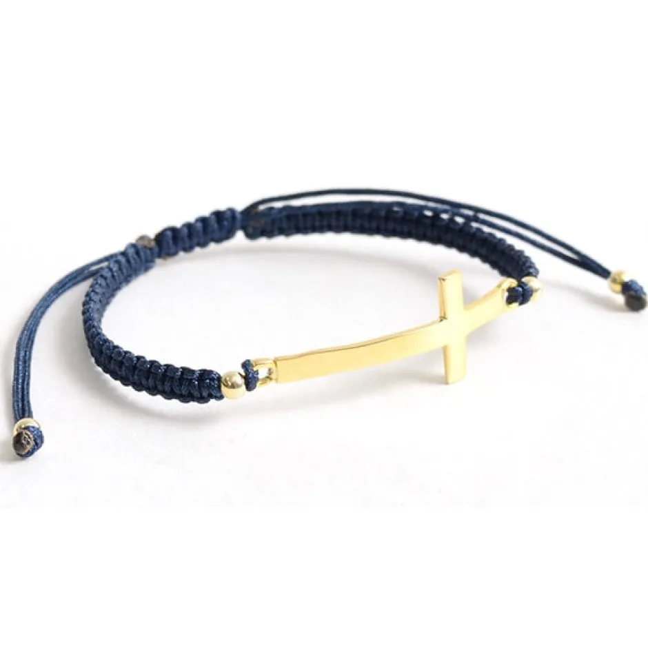 Anklets^CHALISA T.. / Flatt Silver Cross Notched Cord Bracelet