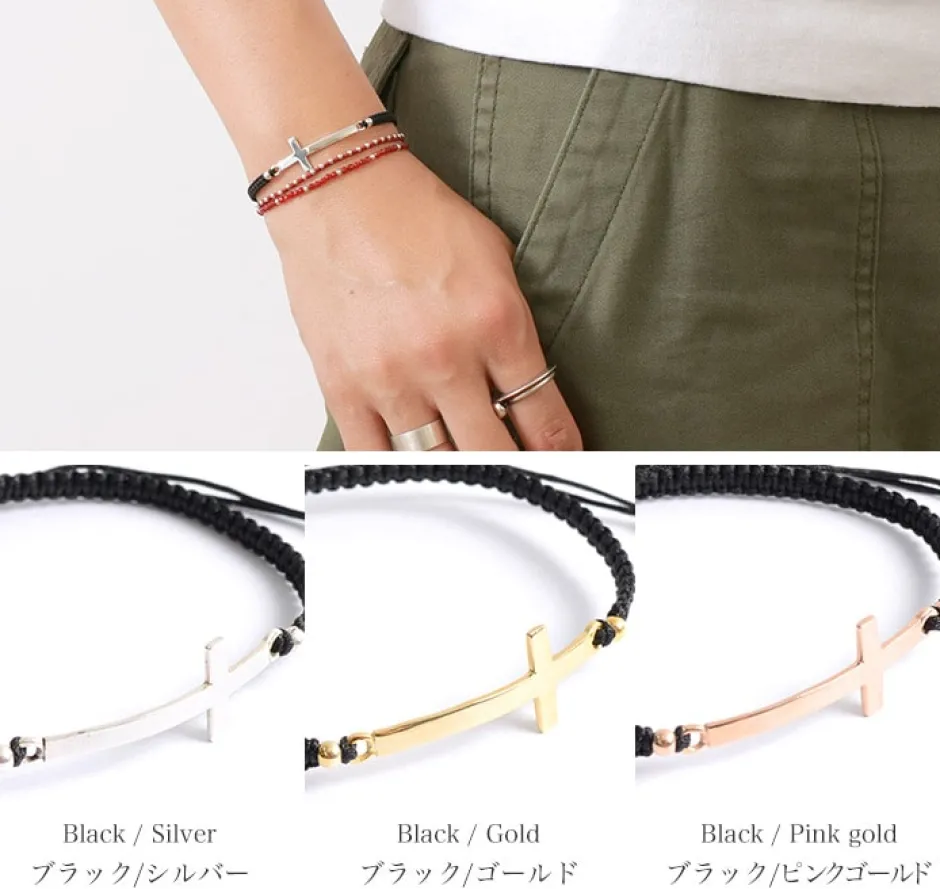 Anklets^CHALISA T.. / Flatt Silver Cross Notched Cord Bracelet