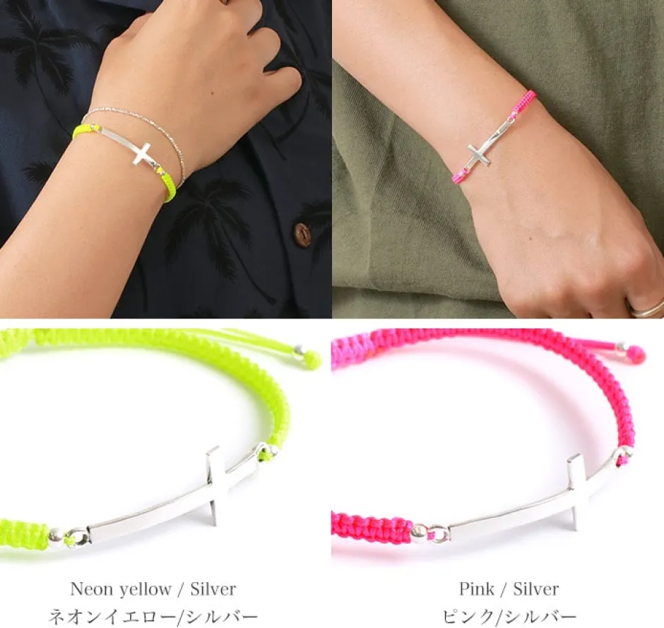 Anklets^CHALISA T.. / Flatt Silver Cross Notched Cord Bracelet
