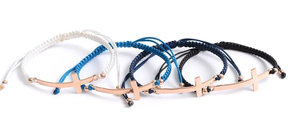 Anklets^CHALISA T.. / Flatt Silver Cross Notched Cord Bracelet