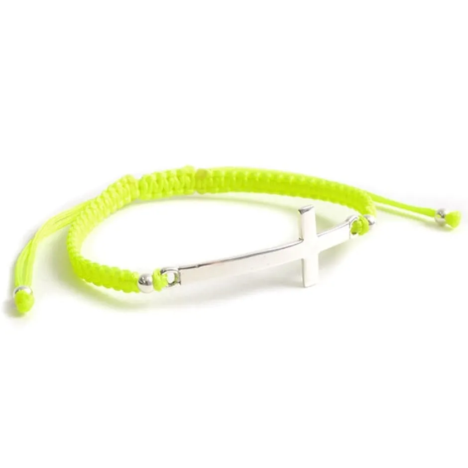 Anklets^CHALISA T.. / Flatt Silver Cross Notched Cord Bracelet