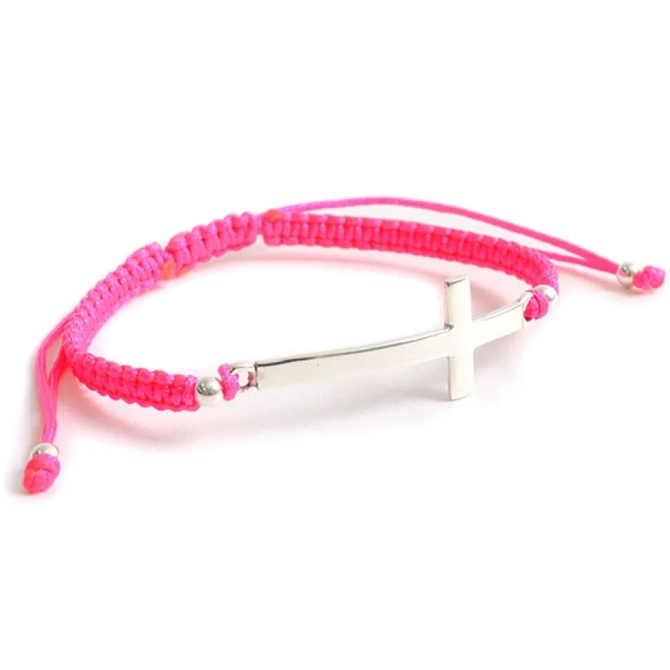 Anklets^CHALISA T.. / Flatt Silver Cross Notched Cord Bracelet
