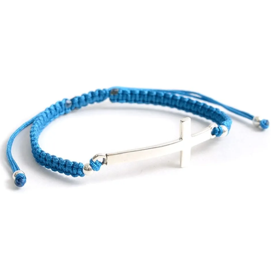 Anklets^CHALISA T.. / Flatt Silver Cross Notched Cord Bracelet
