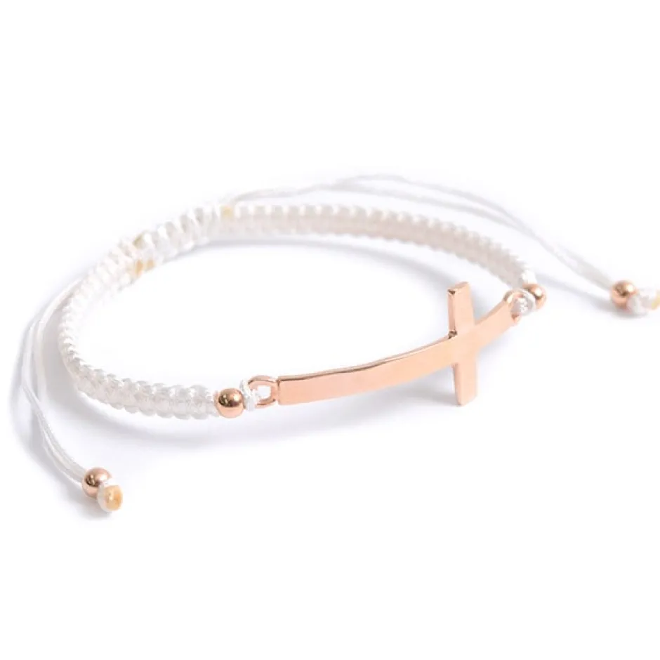 Anklets^CHALISA T.. / Flatt Silver Cross Notched Cord Bracelet