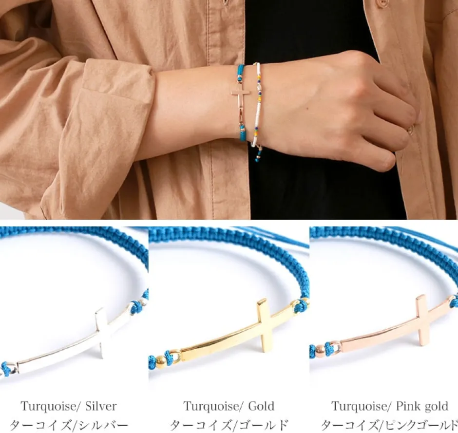 Anklets^CHALISA T.. / Flatt Silver Cross Notched Cord Bracelet