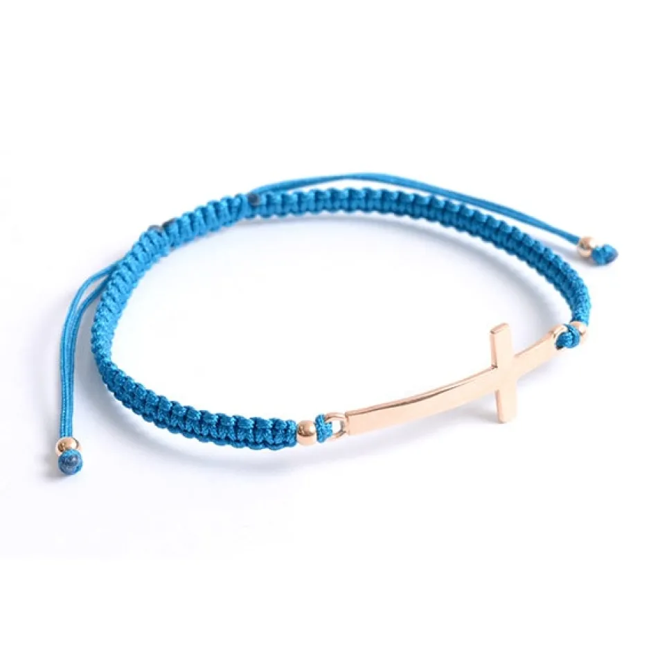Anklets^CHALISA T.. / Flattened Silver Cross Knotted Cord Anklet