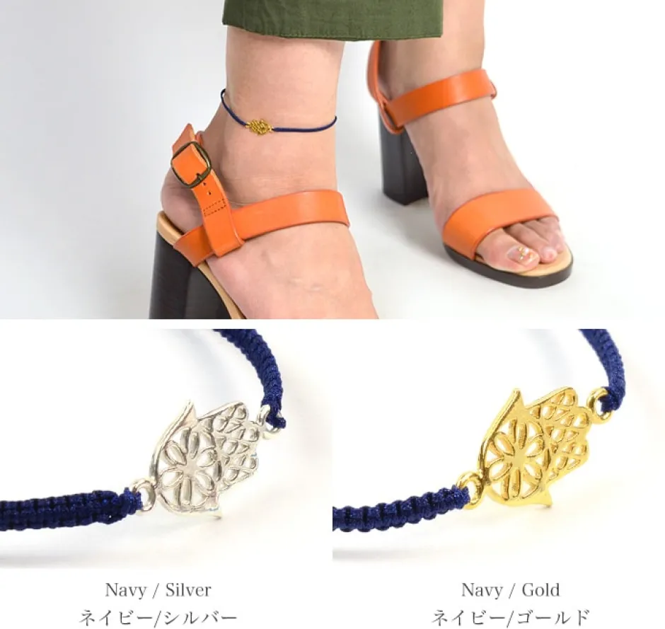 Anklets^CHALISA T.. / Hamsa Hand Notched Cord Anklet