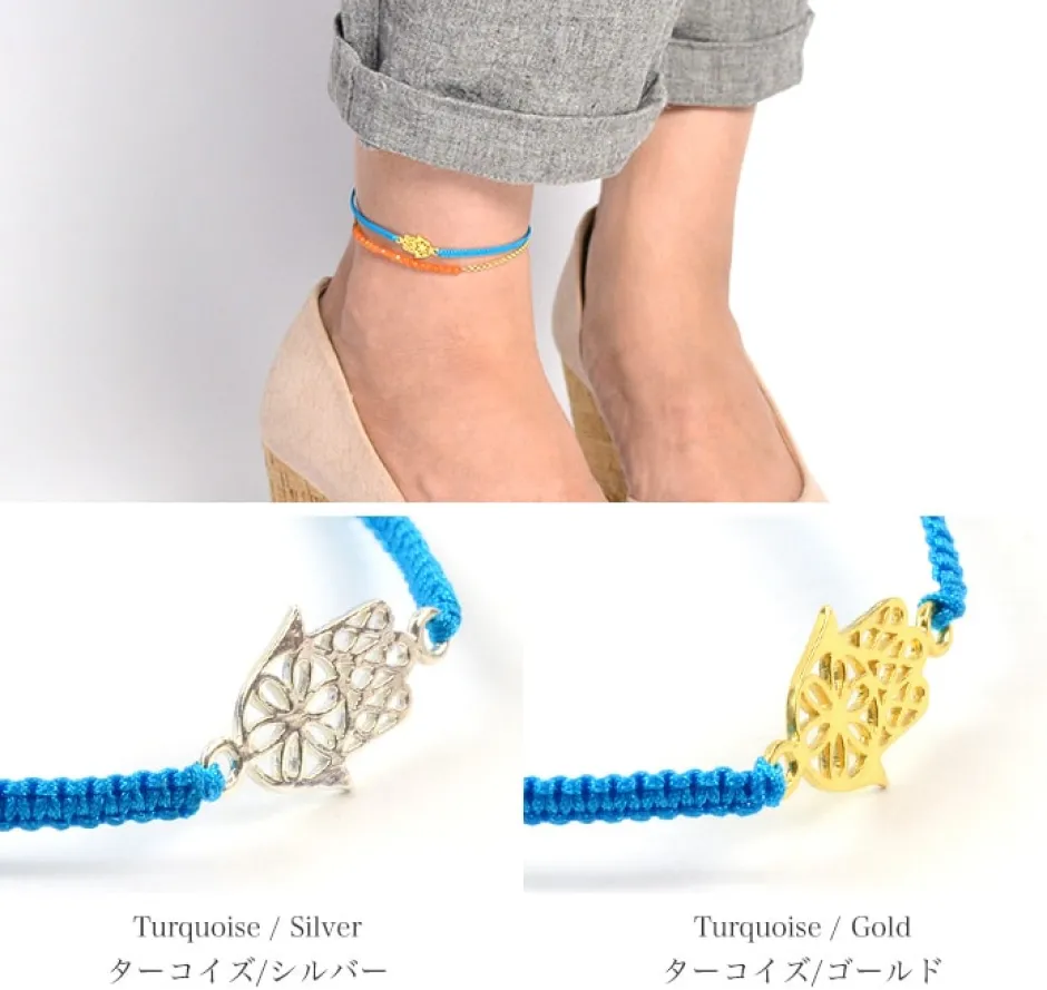 Anklets^CHALISA T.. / Hamsa Hand Notched Cord Anklet