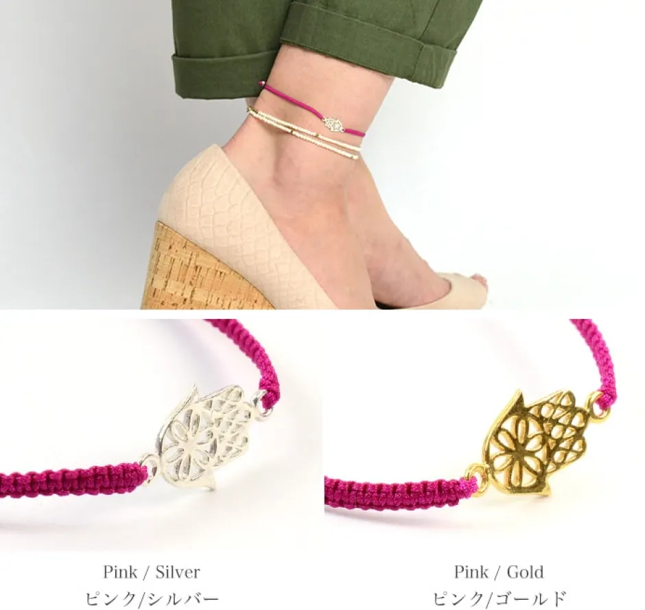 Anklets^CHALISA T.. / Hamsa Hand Notched Cord Anklet