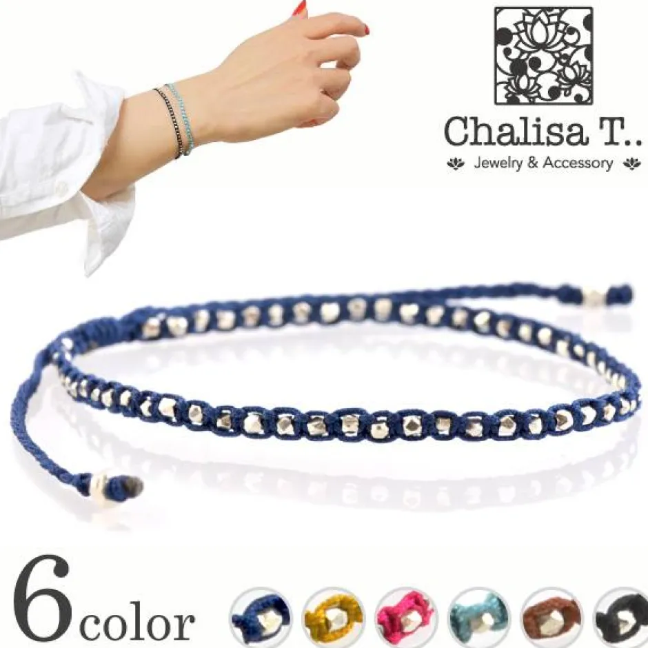 Bracelets^CHALISA T.. / Karen Silver Beaded Notched Cord Bracelet