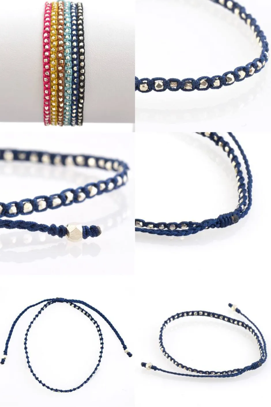 Bracelets^CHALISA T.. / Karen Silver Beaded Notched Cord Bracelet