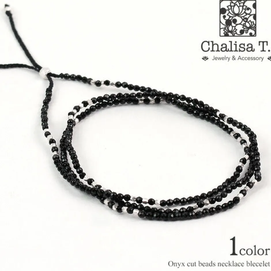 Anklets^CHALISA T.. / Onyx 2mm cut beads 2 way accessory necklace/bracelet black