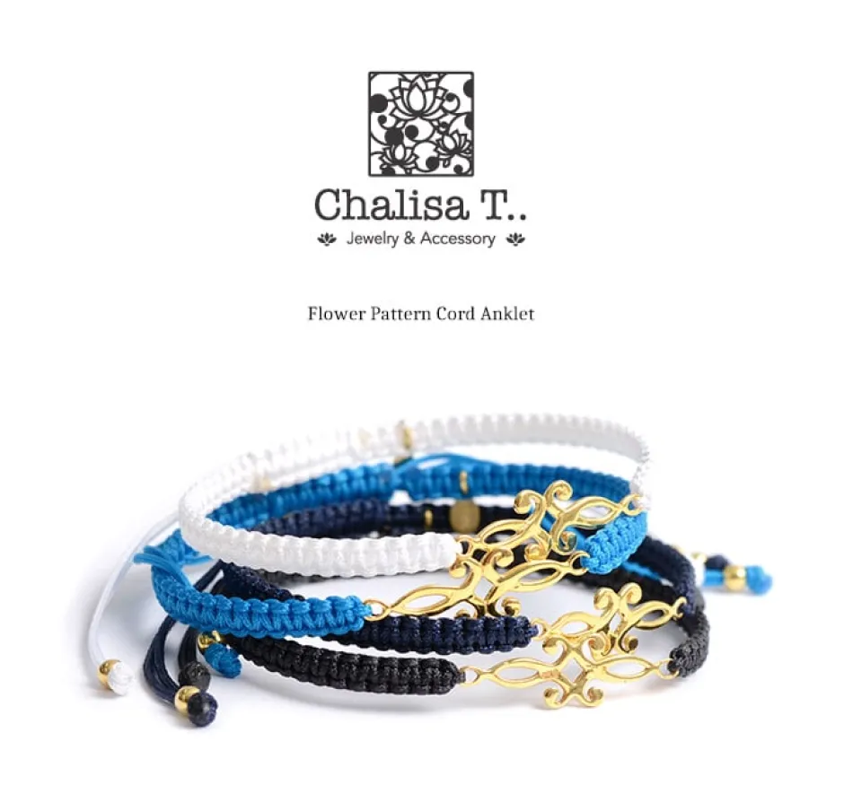 Anklets^CHALISA T.. / Symmetrical Flower Pattern Notched Cord Anklet