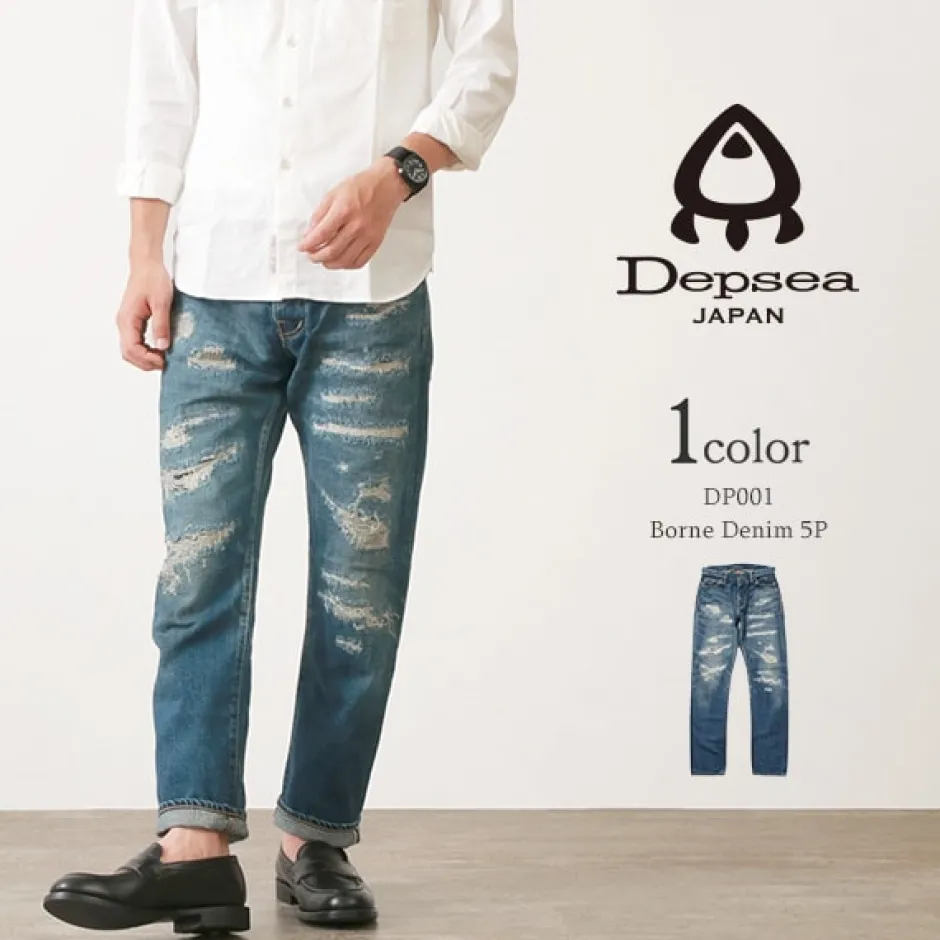 Jeans^DEPSEA / DP001 Straight 5P Denim Pants - Vintage finish used-wash