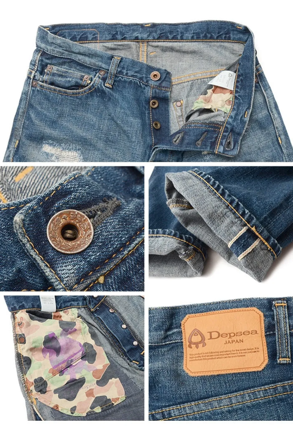 Jeans^DEPSEA / DP001 Straight 5P Denim Pants - Vintage finish used-wash