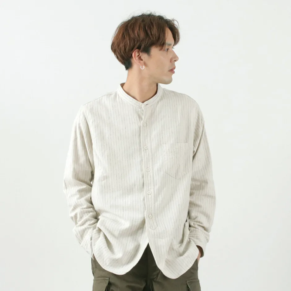 Shirts^FOB FACTORY / F3485 C/W STRIPE BANDCOLLAR Shirt