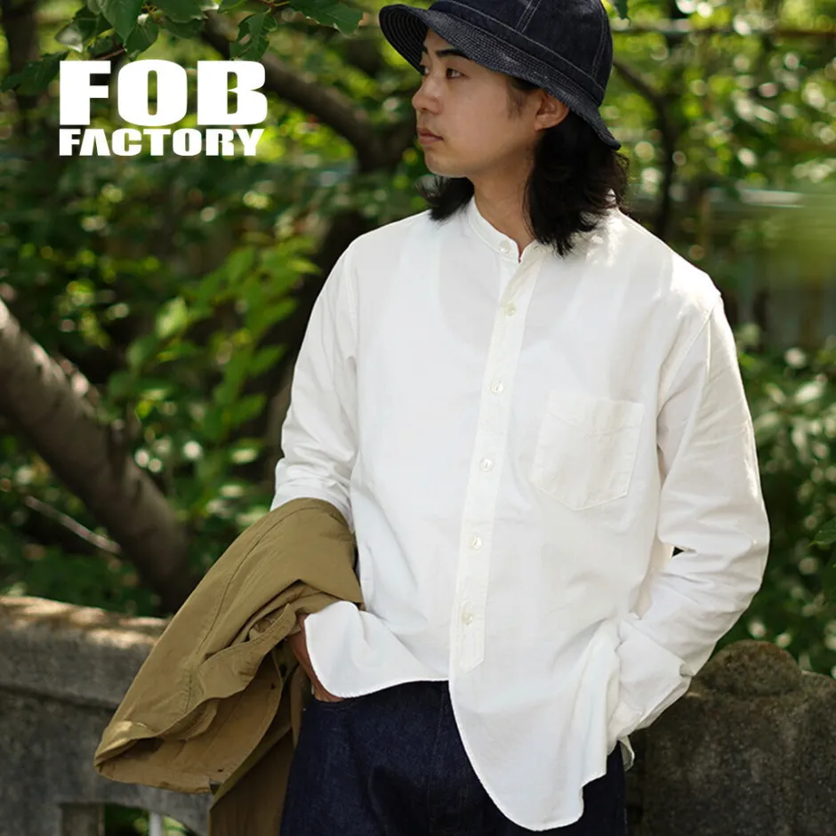Shirts^FOB FACTORY / F3429 Long sleeve Ox band collar shirt white