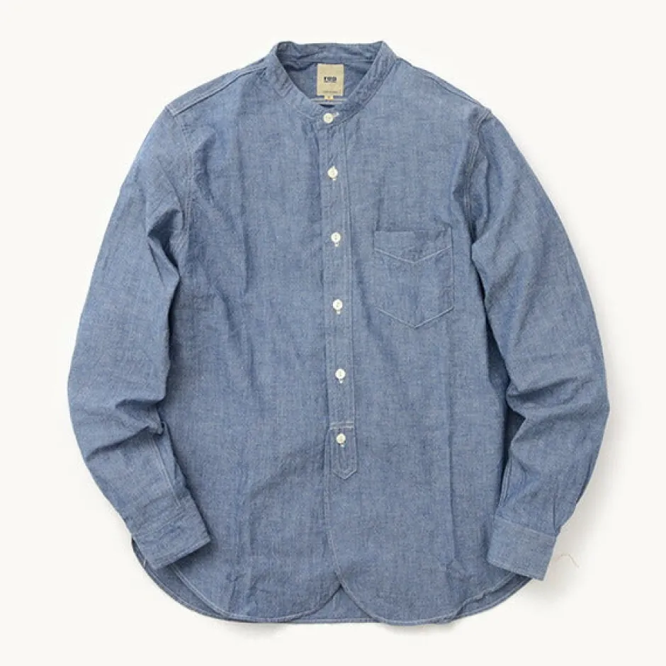Shirts^FOB FACTORY / F3428 Selvage chambray band collar shirt/long sleeves blue