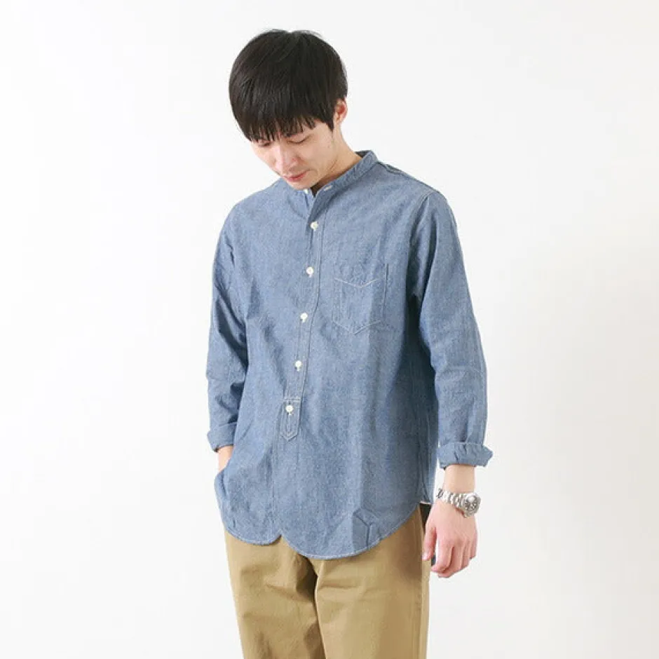 Shirts^FOB FACTORY / F3428 Selvage chambray band collar shirt/long sleeves blue