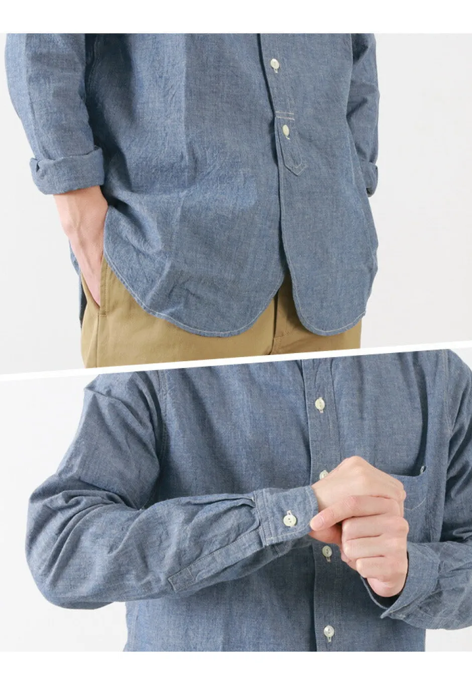 Shirts^FOB FACTORY / F3428 Selvage chambray band collar shirt/long sleeves blue