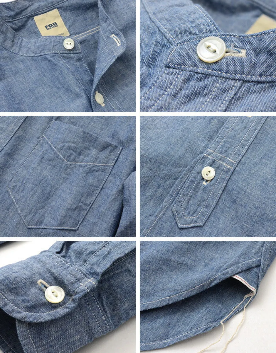 Shirts^FOB FACTORY / F3428 Selvage chambray band collar shirt/long sleeves blue