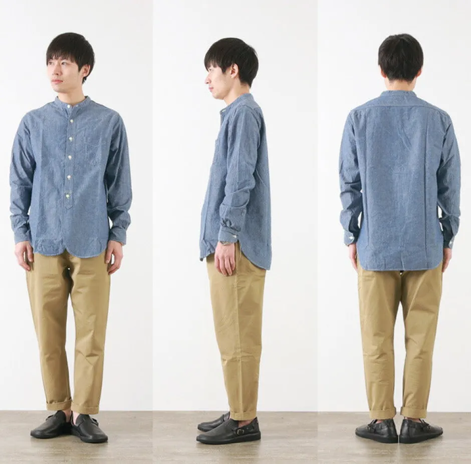 Shirts^FOB FACTORY / F3428 Selvage chambray band collar shirt/long sleeves blue
