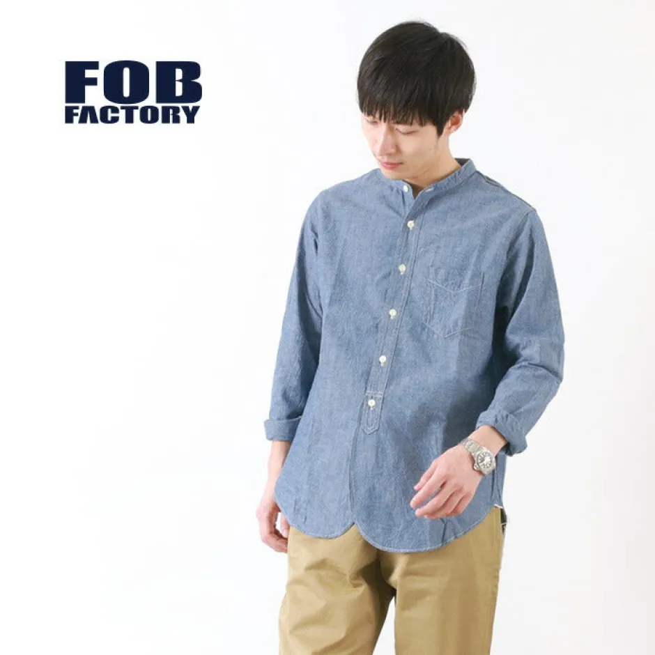 Shirts^FOB FACTORY / F3428 Selvage chambray band collar shirt/long sleeves blue