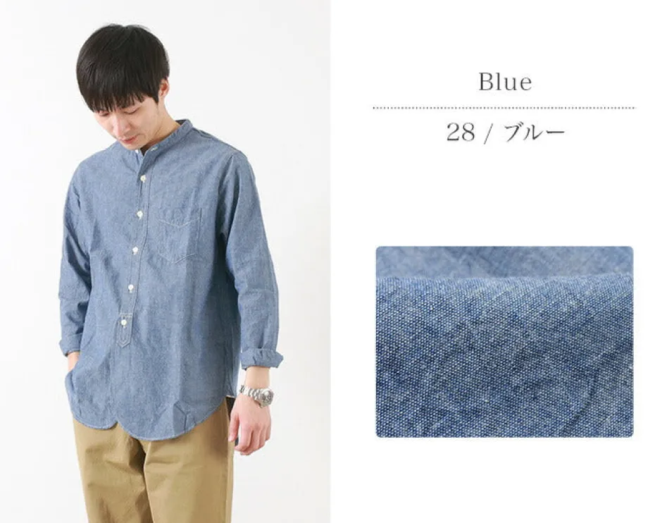 Shirts^FOB FACTORY / F3428 Selvage chambray band collar shirt/long sleeves blue