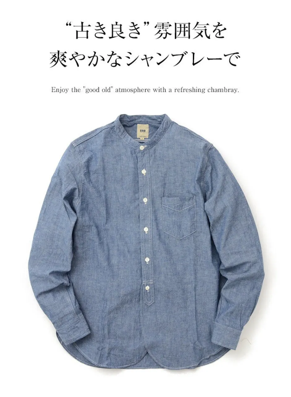 Shirts^FOB FACTORY / F3428 Selvage chambray band collar shirt/long sleeves blue