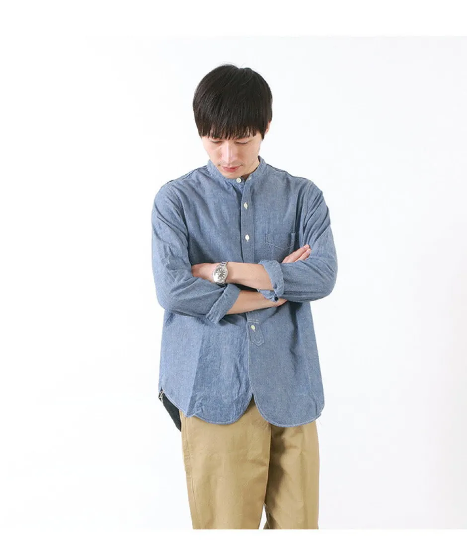 Shirts^FOB FACTORY / F3428 Selvage chambray band collar shirt/long sleeves blue