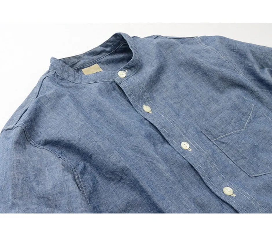 Shirts^FOB FACTORY / F3428 Selvage chambray band collar shirt/long sleeves blue