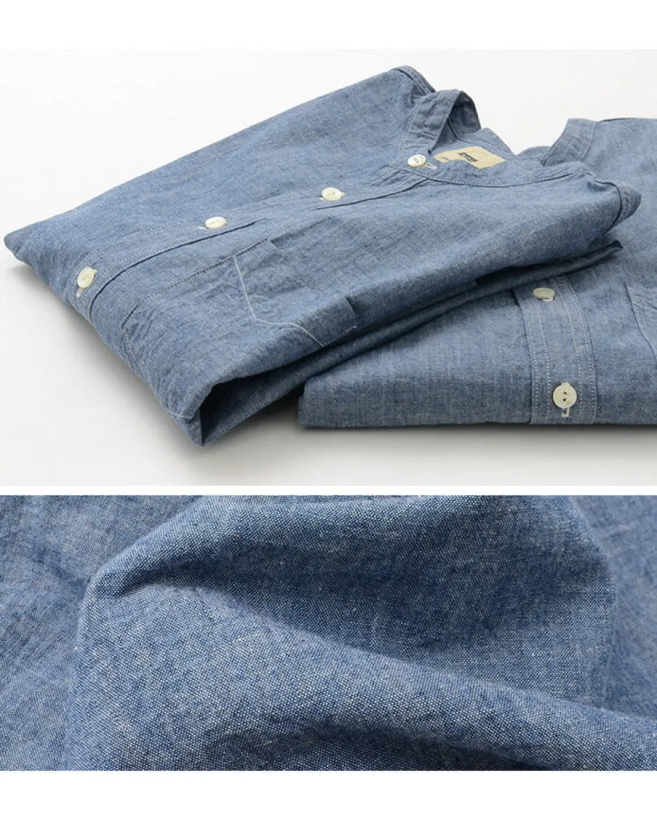 Shirts^FOB FACTORY / F3428 Selvage chambray band collar shirt/long sleeves blue
