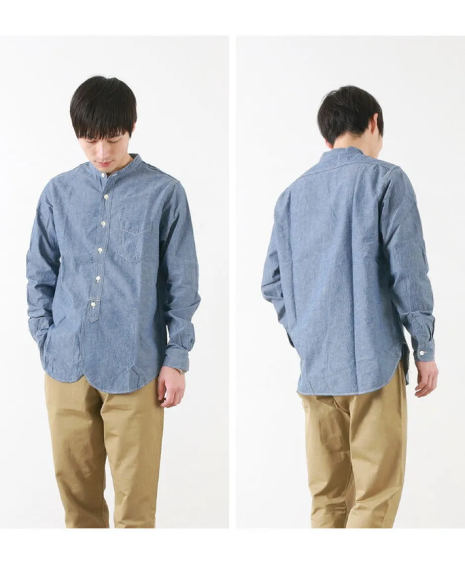 Shirts^FOB FACTORY / F3428 Selvage chambray band collar shirt/long sleeves blue