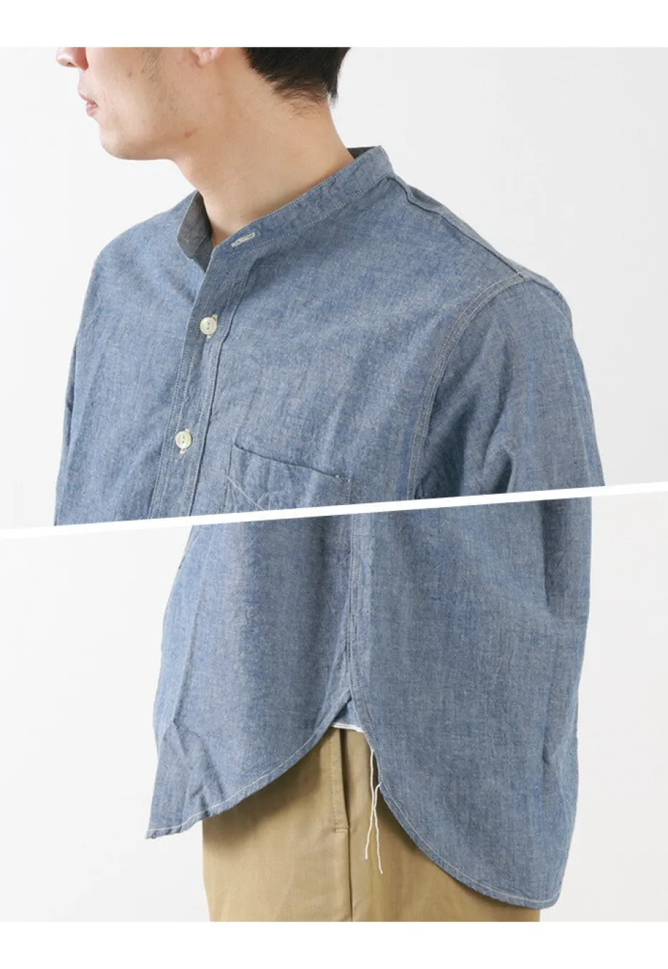 Shirts^FOB FACTORY / F3428 Selvage chambray band collar shirt/long sleeves blue