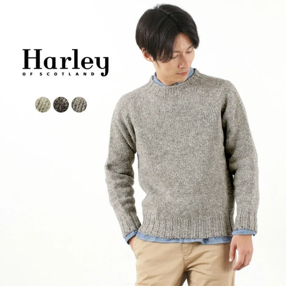 Knits^HARLEY OF SCOTLAND / M3480-7 Shetland mid-gauge crew neck knit jumper