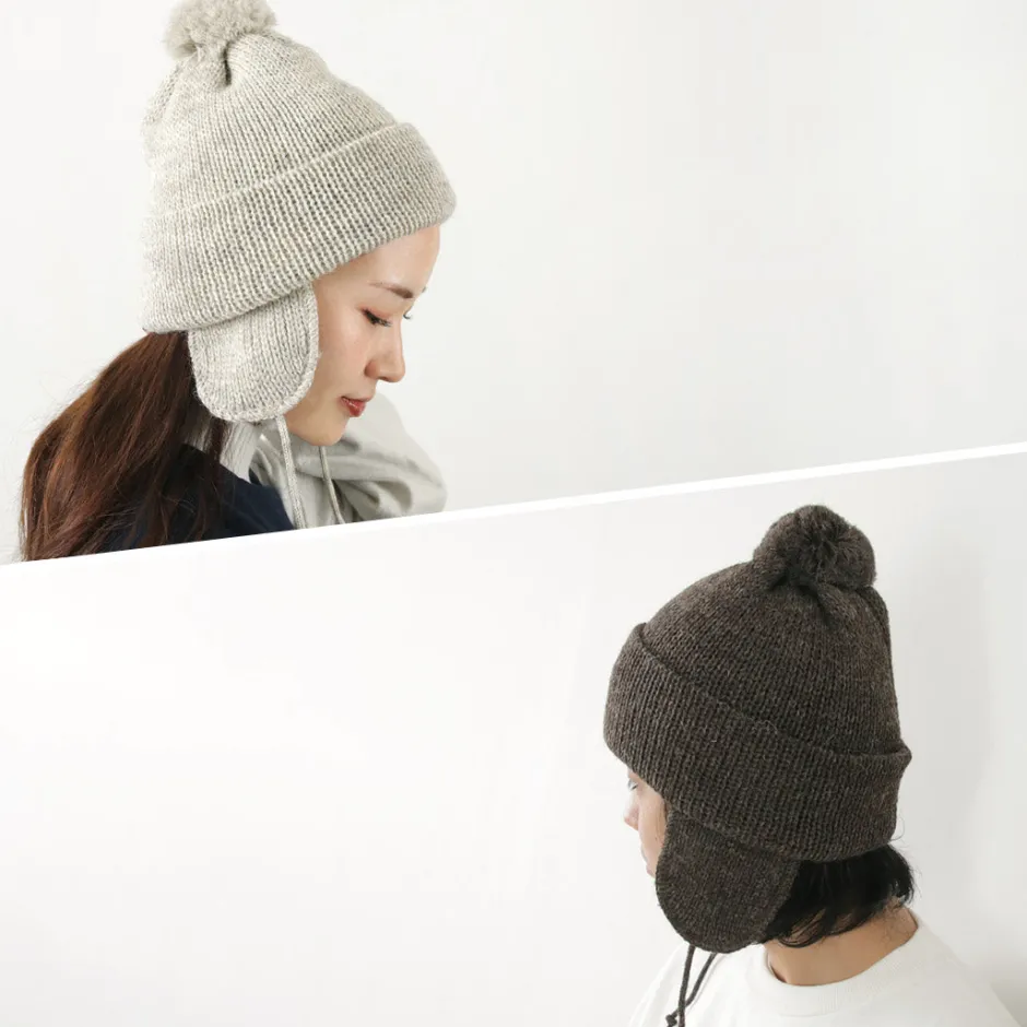 Hats^HIGHLAND 2000 / 3G Solid Bobcap Double Ear Cover and Pom Pom and Chin Rope (20cm)