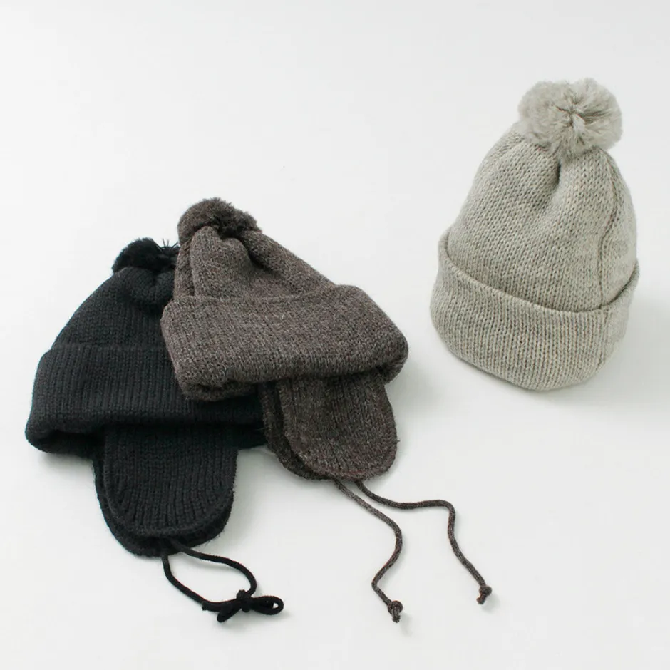 Hats^HIGHLAND 2000 / 3G Solid Bobcap Double Ear Cover and Pom Pom and Chin Rope (20cm)
